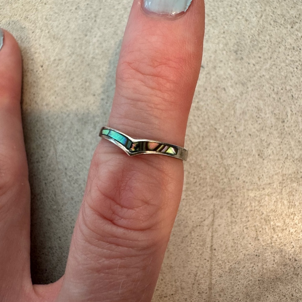 Silver Chevron Ring With Inlaid Colors